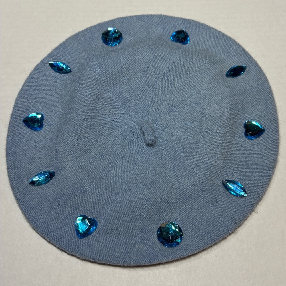 Blue Beret with Gem Accents